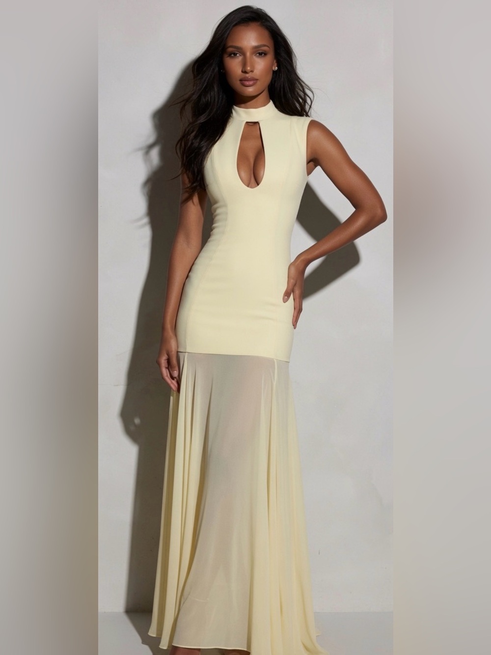 HOUSE OF CB 'Raphaella' Butter Yellow Keyhole Maxi Dress/Small US4-6 $299 - Picture 7 of 12